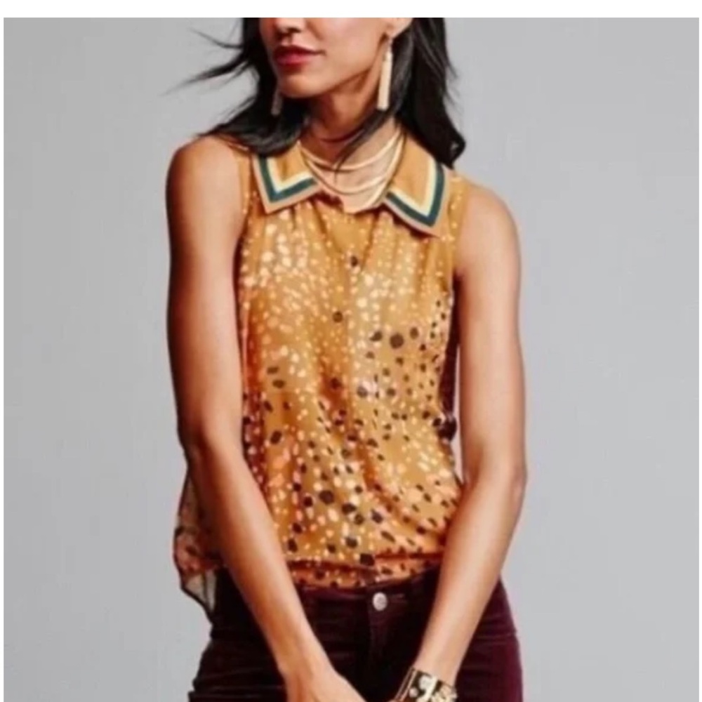 CAbi Orange Polka Dot Sleeveless Blouse